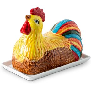 Chicken Butter Dish With Lid For Countertop Colorful Ceramic Butter Dish Covered Butter Dish White Butter Tray Cute Butter Keeper Elegant Butter Dish Mantequillera Con Tapa