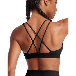 XUNYU Sports Bra for Women Cross Back Workout Tops with Built in Bra Strappy Yoga Crop Top Padded Square Neck Tank