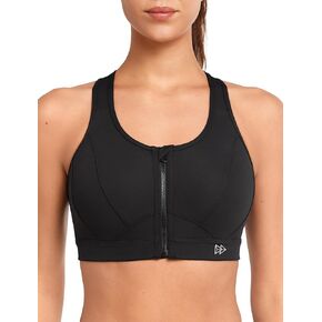 Yvette حمالات صدر رياضية بسحاب أمامي للإغلاق للنساء، حمالة صدر داعمة للتمرين عالية التأثير مقاس كبير للصدر الكبير، أسود داكن، مقاس M Plus in Kuwait