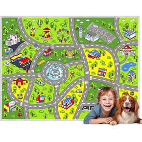 Kids Carpet Playmat Car Rug, 79"x59" Kids Car Rug Play Mat, City Life Play Mat for Playing with Car Toy, Road Track Rugs for Playroom, Non Slip Kids Rug for Kid Bedroom