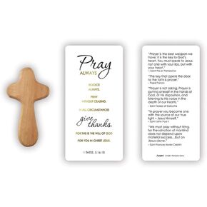 Needzo Pray Always Hand-Held Wooden Cross with Prayer Card, 4 Inch