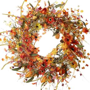 J’FLORU Fall Wreaths for Front Door,22" Artificial Fall Wreath Autumn Wreaths Fall Flower Wreath- Fall Decorations for Home-Thanksgiving Wreath for Indoor Outdoor Wall