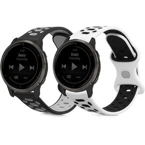 kwmobile Silicone Bands Compatible with Garmin Venu Sq/Venu 2 Plus/vivomove (Set of 2) - Size L 5.5-8.7 inches (14-22 cm) - Black/Grey/White/Black