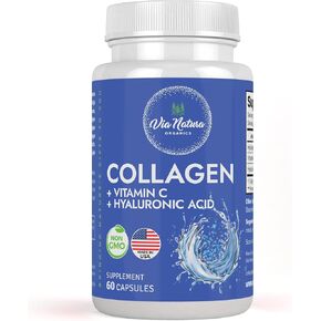 Collagen + Vitamin C + Hyaluronic Acid | Hydrolized Peptide | Specially formulated for Women | Type I, II and III | 60 Capsules