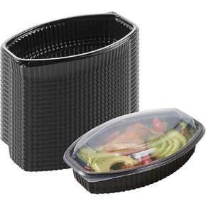 Restaurantware-RW Base 28 Ounce Meal Prep Containers, 50 Microwavable To Go Containers With Lids - Disposable, Freezable, Black Plastic Oval Food Containers, Pack Hot And Cold Food, For Takeaway