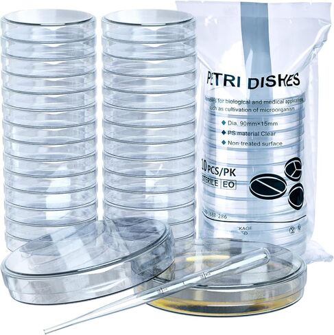 Upgraded Pack of 20 Sterile Petri Dishes with Lids (90 x 15 mm), 2ml Plastic Pipettes for Lab Analysis, School Projects, Blood Samples, Plant & Seed Cultivation Petri Dish (20) in Saudi Arabia