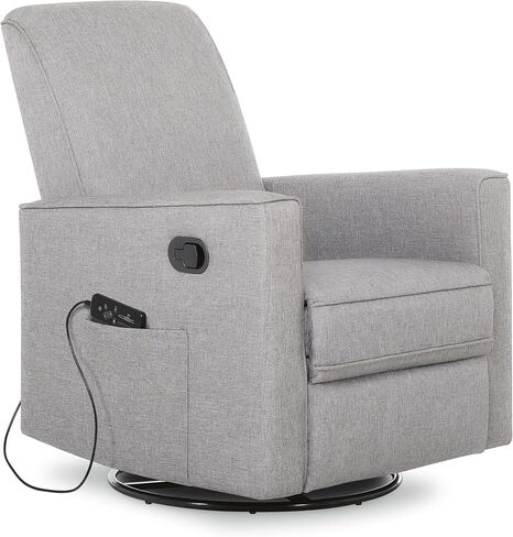 طائرة شراعية دوارة منجدة من Evolur Raleigh، كرسي هزاز، كرسي باللون الرمادي الفاتح، طائرة شراعية حديثة للحضانة مع مدلك مدمج، مجموعة خالية من الأدوات، سهلة التنظيف، طائرة شراعية صديقة للبيئة in Kuwait