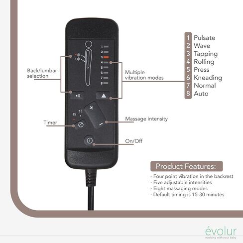 طائرة شراعية دوارة منجدة من Evolur Raleigh، كرسي هزاز، كرسي باللون الرمادي الفاتح، طائرة شراعية حديثة للحضانة مع مدلك مدمج، مجموعة خالية من الأدوات، سهلة التنظيف، طائرة شراعية صديقة للبيئة in Kuwait