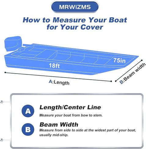 غطاء قارب جون، غطاء قارب جون عالي التحمل وقابل للقطر 600D، وأشرطة جانبية قابلة للتعديل (رمادي، D يناسب طول 18 قدمًا، عرض الشعاع يصل إلى 75 بوصة)... in Kuwait