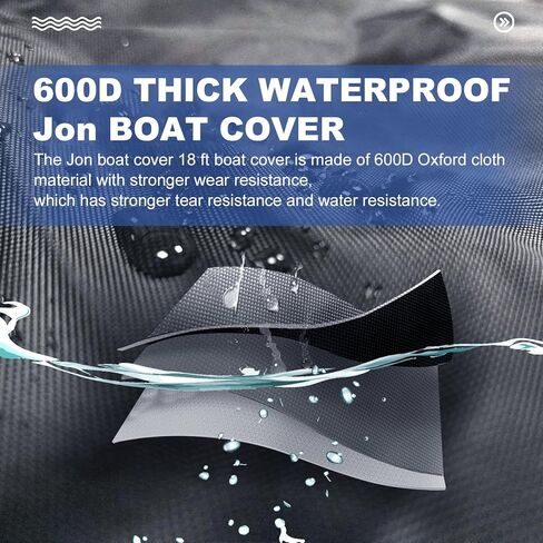غطاء قارب جون، غطاء قارب جون عالي التحمل وقابل للقطر 600D، وأشرطة جانبية قابلة للتعديل (رمادي، D يناسب طول 18 قدمًا، عرض الشعاع يصل إلى 75 بوصة)... in Kuwait