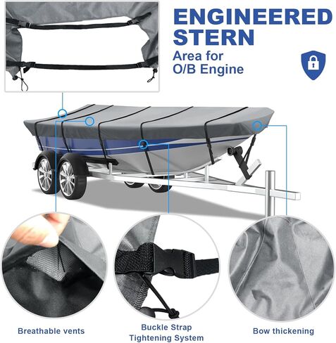غطاء قارب جون، غطاء قارب جون عالي التحمل وقابل للقطر 600D، وأشرطة جانبية قابلة للتعديل (رمادي، D يناسب طول 18 قدمًا، عرض الشعاع يصل إلى 75 بوصة)... in Kuwait