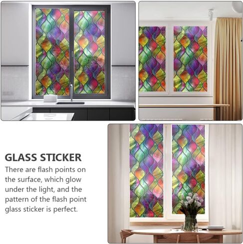 VANZACK Window Privacy Film Decal Window Privacy Film, Window Decal, Decorative Window Film, Glass Window Cling Decorative Window Vinyl Decal 3D Window Glass Film Stained Glass in Saudi Arabia