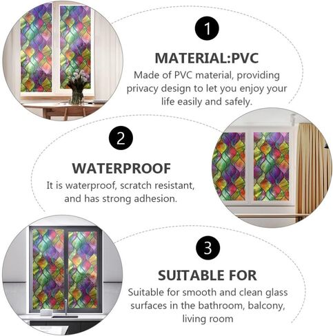 VANZACK Window Privacy Film Decal Window Privacy Film, Window Decal, Decorative Window Film, Glass Window Cling Decorative Window Vinyl Decal 3D Window Glass Film Stained Glass in Saudi Arabia