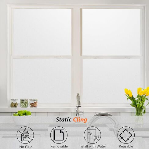 Kromapolis Window Privacy Film Frosted Glass Window Film, Heat Blocking Privacy Film for Glass Windows, Static Cling Non-Adhesive Frosting Window Stickers for Door Home (Frosted, 17.5 x 78.7 inch) in Saudi Arabia