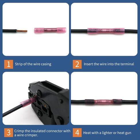 200 قطعة من موصلات مؤخرة الانكماش الحراري من Vrupin، موصلات أسلاك كهربائية مقاومة للماء من الدرجة البحرية البيضاء 26-24 AWG، أطراف تجعيد الأسلاك المعزولة بالنحاس المعلب لشاحنة القوارب in Kuwait