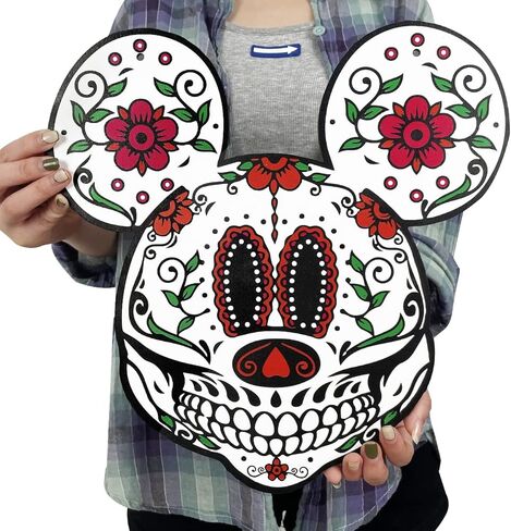 ديكورات فأر الهالوين، علامة خشبية يوم الموتى للباب الأمامي Dia De Los Muertos ديكور المكسيكي فييستا سكر جمجمة الزهور ديكورات معلقة على الحائط - علامة بوو الهالوين على شكل شبح الحلي in Kuwait