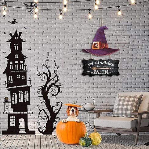 HPNIUB Halloween Front Door Hanging Decor, Trick or Treat Hanging Door Sign, Scary Halloween Pumpkin Porch Outdoor Plaque for Halloween Haunted Party(11.4x2.75INCHx6PCS) in Saudi Arabia