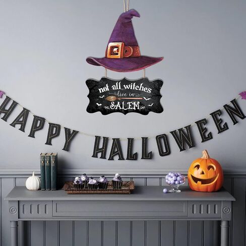 HPNIUB Halloween Front Door Hanging Decor, Trick or Treat Hanging Door Sign, Scary Halloween Pumpkin Porch Outdoor Plaque for Halloween Haunted Party(11.4x2.75INCHx6PCS) in Saudi Arabia