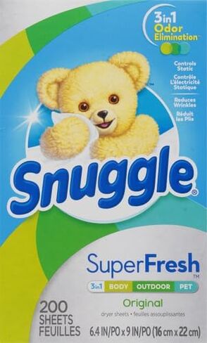 Snuggle Plus SuperFresh Fabric Softener Dryer Sheets with Static Control and Odor Eliminating Technology, Original, 200 Count in Saudi Arabia