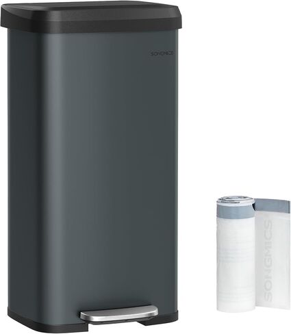 SONGMICS Kitchen Trash Can, 18-Gallon Stainless Steel Garbage Can, with Stay-Open Lid and Step-on Pedal, Soft Closure, Tall, Large and Space-Saving, Charcoal Gray and Black ULTB520G01 in Saudi Arabia