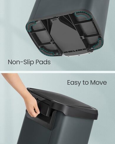 SONGMICS Kitchen Trash Can, 18-Gallon Stainless Steel Garbage Can, with Stay-Open Lid and Step-on Pedal, Soft Closure, Tall, Large and Space-Saving, Charcoal Gray and Black ULTB520G01 in Saudi Arabia