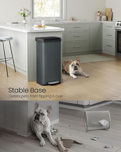 SONGMICS Kitchen Trash Can, 18-Gallon Stainless Steel Garbage Can, with Stay-Open Lid and Step-on Pedal, Soft Closure, Tall, Large and Space-Saving, Charcoal Gray and Black ULTB520G01 in Saudi Arabia