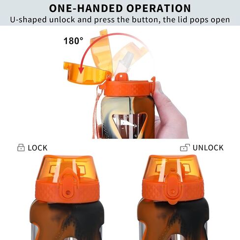 GOPPUS Glass Water Bottles with Straw and Flip Lid, Motivational Water Bottles with Time Marker Reminder and Silicone Sleeve, Leakproof, BPA Free (32 oz, Leopard Orange) in Saudi Arabia
