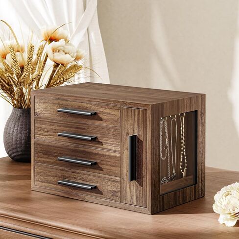 HOOBRO Jewelry Box for Women and Jewelry Organizer Bundle, Wooden Jewelry Box, Jewelry Case with Side Transparent Window, for Earring, Necklace, Bracelet, Ring BH09JB04-BH12JB04 in Kuwait