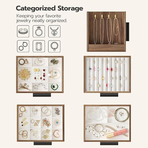 HOOBRO Jewelry Box for Women and Jewelry Organizer Bundle, Wooden Jewelry Box, Jewelry Case with Side Transparent Window, for Earring, Necklace, Bracelet, Ring BH09JB04-BH12JB04 in Kuwait