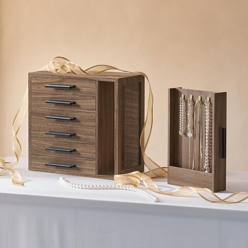 HOOBRO Jewelry Box for Women and Jewelry Organizer Bundle, Wooden Jewelry Box, Jewelry Case with Side Transparent Window, for Earring, Necklace, Bracelet, Ring BH09JB04-BH12JB04 in Kuwait