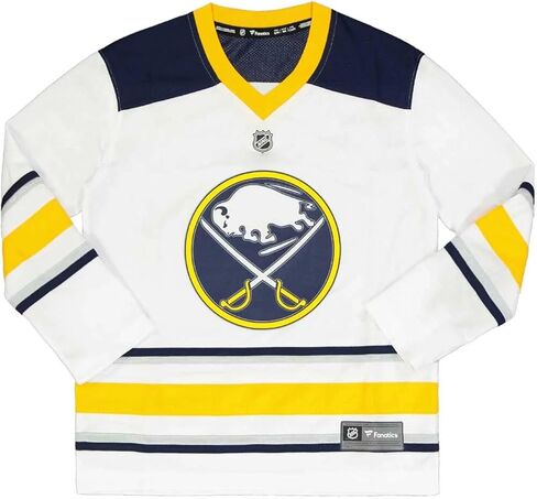 جيرسي هوكي مرخص من Fanatics Youth Buffalo Sabers Away مقاس L/XL للأعمار من 12 إلى 18 عامًا، أبيض in Kuwait