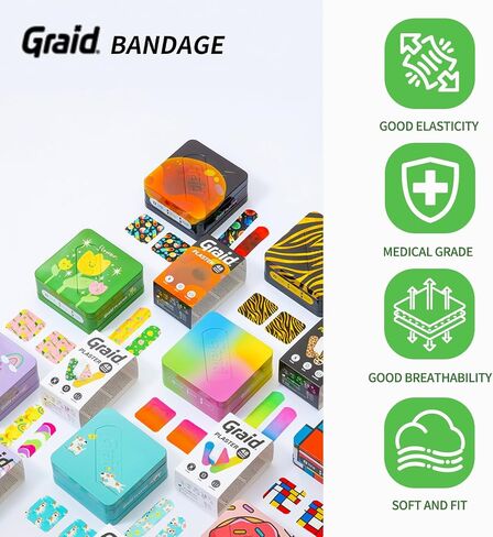 Kids Bandages | Adhesive Flexible Fabric Waterproof Bandages | Assorted Shapes for Minor Cuts, Scrapes, and Wounds | Colorful and Fun First Aid Tin | Pastel - 48 Count in Saudi Arabia