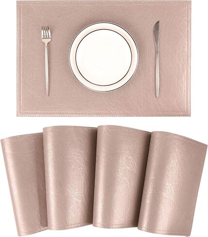 Waterproof PU Placemats, Faux Leather Dinging Table Mat, Set of 4, Easy to Wipe Off Scrub Vinyl Mat, Heat & Stain Resistant for Office Conference Table, Home Decor in Kuwait