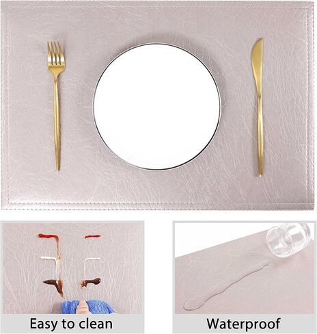 Waterproof PU Placemats, Faux Leather Dinging Table Mat, Set of 4, Easy to Wipe Off Scrub Vinyl Mat, Heat & Stain Resistant for Office Conference Table, Home Decor in Kuwait