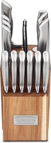 مجموعة أدوات مائدة بمقبض مجوف من الفولاذ المقاوم للصدأ الألماني 15 قطعة من Cuisinart مع كتلة أكاسيا in Saudi Arabia