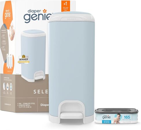 مجموعة هدايا Diaper Genie Select Pail Registry (أبيض) | مصنوع من معدن متين من الفولاذ المقاوم للصدأ | تتضمن 2 عبوات جامبو | يحمل 1620 حفاضة لحديثي الولادة in Saudi Arabia