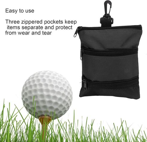 OUKENS Golf Tee Bag, 8 x 6.6in Cloth Golf Tee Pouch Portable Zipper Golf Ball Bag Multi Pocket Golf Tee Hand Bag with Clip for Men Women in Kuwait