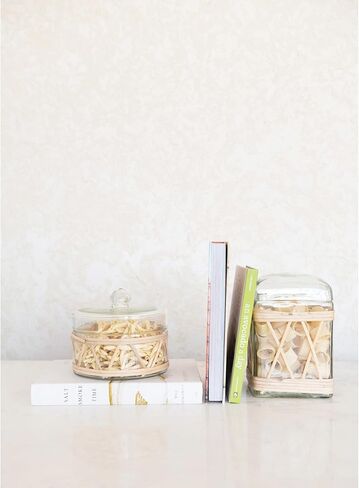 وعاء بغطاء زجاجي مغلف من Creative Co-Op Rattan، مقاس 12.7 سم طولًا × 12.7 سم عرضًا × 20.32 سم ارتفاعًا، متعدد الألوان in Saudi Arabia