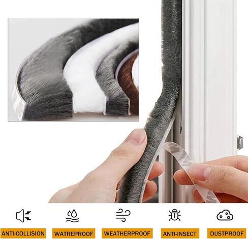 تجريد الطقس بعرض 0.28 بوصة × سمك 0.24 بوصة × طول 32.8 قدم مع دعامة لاصقة، فرشاة كومة اللباد تجريد الطقس لشريط إغلاق باب النافذة، رمادي in Kuwait