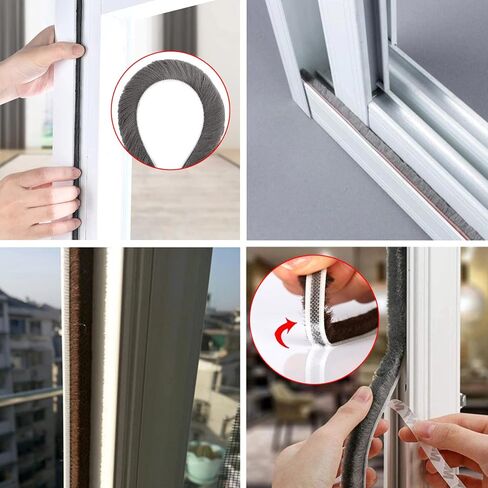 تجريد الطقس بعرض 0.28 بوصة × سمك 0.24 بوصة × طول 32.8 قدم مع دعامة لاصقة، فرشاة كومة اللباد تجريد الطقس لشريط إغلاق باب النافذة، رمادي in Kuwait