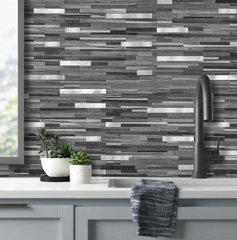 AULIGET 2 Sheets Faux Stone Peel and Stick Backsplash, Sandstone with Champagne Gold PVC Wall Tiles Stick on Backsplash for Kitchen in Kuwait