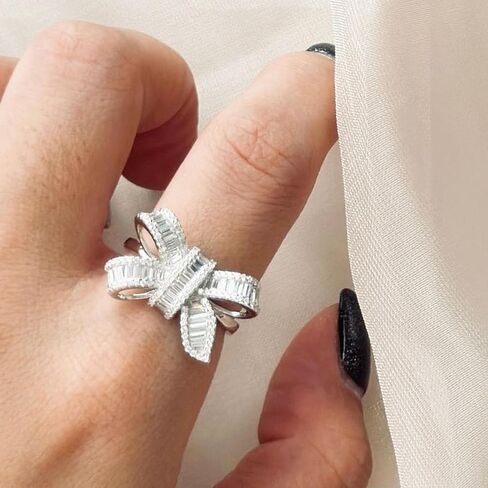 رو دولف مكعب زركونيا القوس خواتم للنساء الفضة مطلي Bowknot حلقة غير تشويه سباركلي تشيكوسلوفاكيا القوس خواتم الشريط خواتم الخطبة للسفر عصابات الزفاف هدايا مجوهرات للعرائس in Kuwait