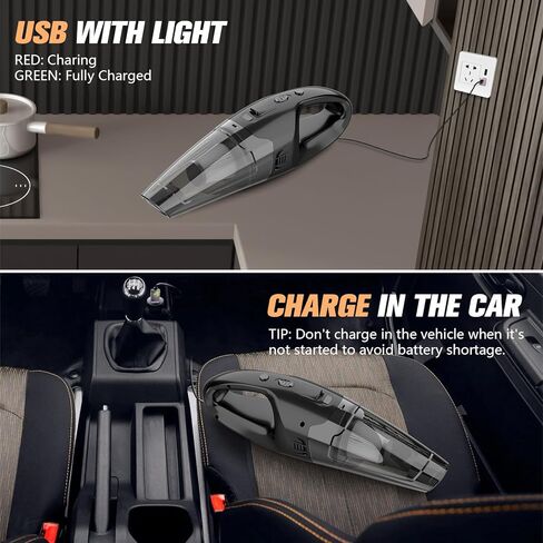 مكنسة كهربائية محمولة لاسلكية قابلة لإعادة الشحن مع LED، شحن USB، مكانس يدوية خفيفة الوزن، مكنسة كهربائية لاسلكية قابلة لإعادة الشحن، مكنسة يدوية 1.65 رطل للسيارة/المنزل/الحيوانات الأليفة in Kuwait
