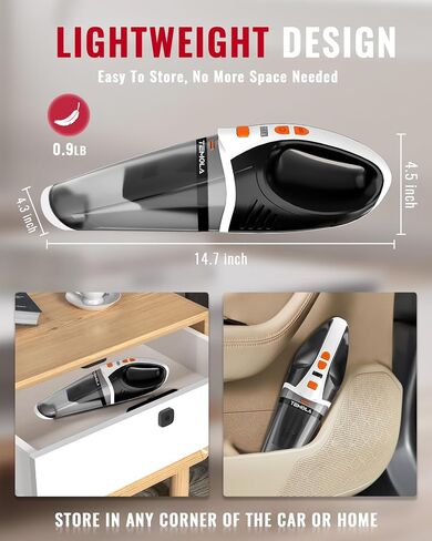 TEMOLA Handheld Vacuum Cordless, Car Vacuum Portable with Brushless Motor, 15000PA High Power Hand Held Vacuum, 2-Speed Design Car Mini Vacuum Cleaner with LED, Car Accessories for Car Home Cleaning in Saudi Arabia