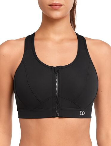Yvette حمالات صدر رياضية بسحاب أمامي للإغلاق للنساء، حمالة صدر داعمة للتمرين عالية التأثير مقاس كبير للصدر الكبير، أسود داكن، مقاس M Plus in Kuwait