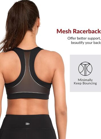 Yvette حمالات صدر رياضية بسحاب أمامي للإغلاق للنساء، حمالة صدر داعمة للتمرين عالية التأثير مقاس كبير للصدر الكبير، أسود داكن، مقاس M Plus in Kuwait