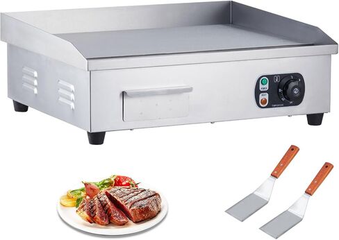 Towallmark 1600W 21" Electric Countertop Flat Top Griddle Grill Commercial Restaurant Teppanyaki Grill Stainless Steel Tabletop Flat Top Grill Machine with Adjustable Thermostatic Control,110V in Saudi Arabia