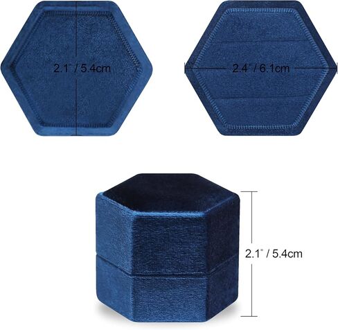 BLUTETE Velvet Jewelry Ring Box,Hexagon 3 Slots Wedding Day Ring Box,Premium Vintage Ring Display Holder Case for Wedding Ceremony Proposal Engagement(Navy) in Kuwait