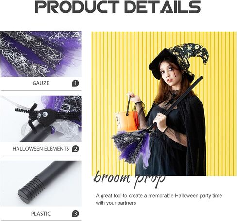 MAGICLULU 1Pc Halloween Witch Broom Plastic Witch Broomstick for Halloween in Saudi Arabia