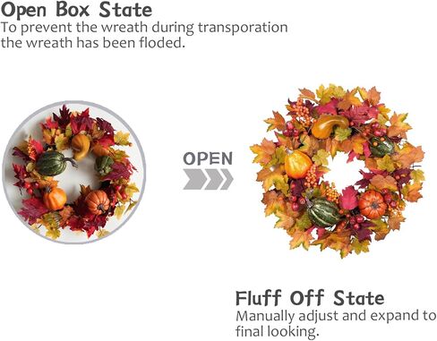 TEMPUS عيد الشكر إكليل سقوط أوراق القيقب إكليل أحمر أصفر التوت مع الأخضر البرتقالي الأصفر إكليل اليقطين للباب الأمامي مهرجان الحصاد نافذة الزفاف الخريف في الهواء الطلق ديكور داخلي in Kuwait